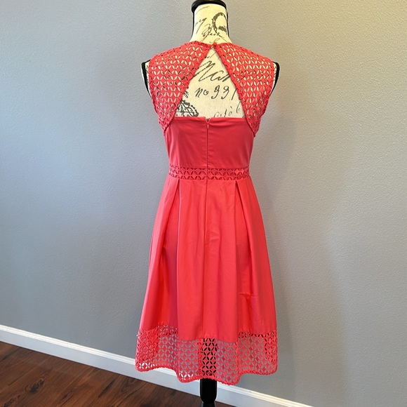 Calvin Klein Illusion Lace Net Coral Dress. Size: 2 - Picture 5 of 12